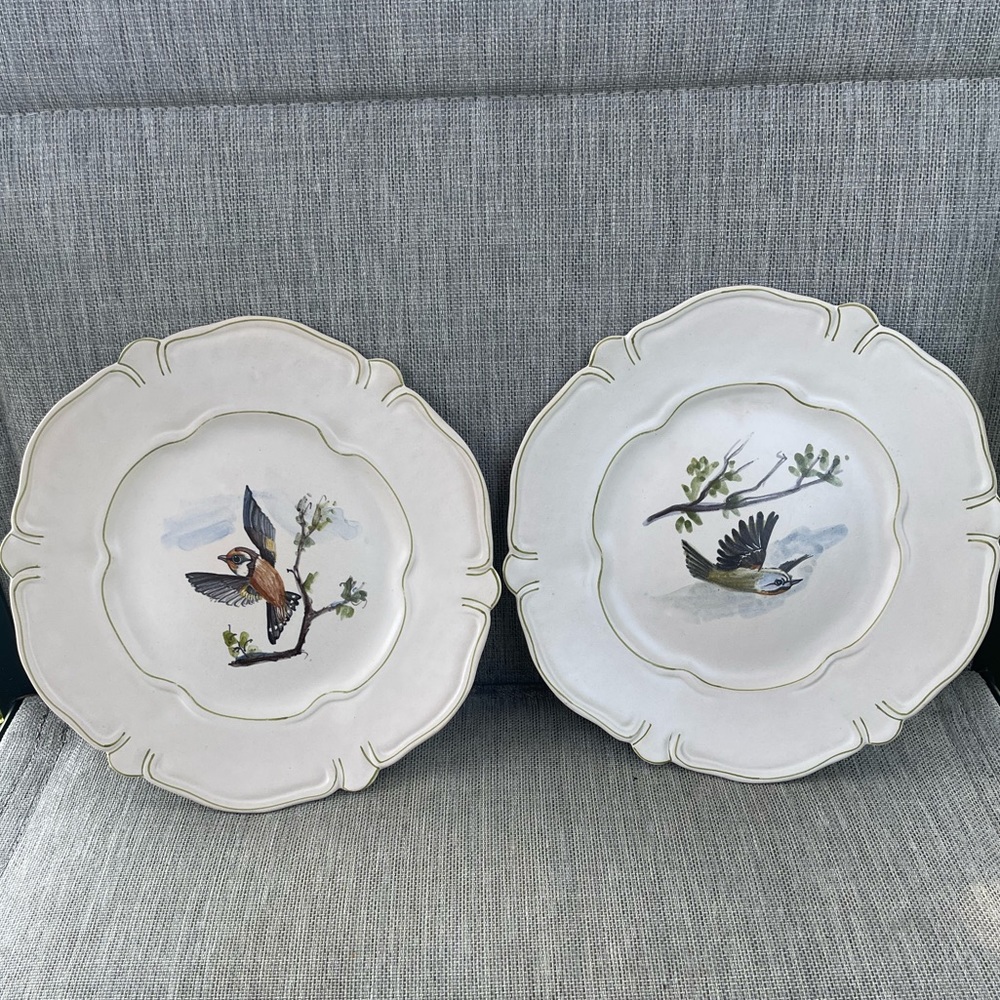 VTG Mid Century Modern French plate pottery art-Marcel Guillot wren & goldfinch